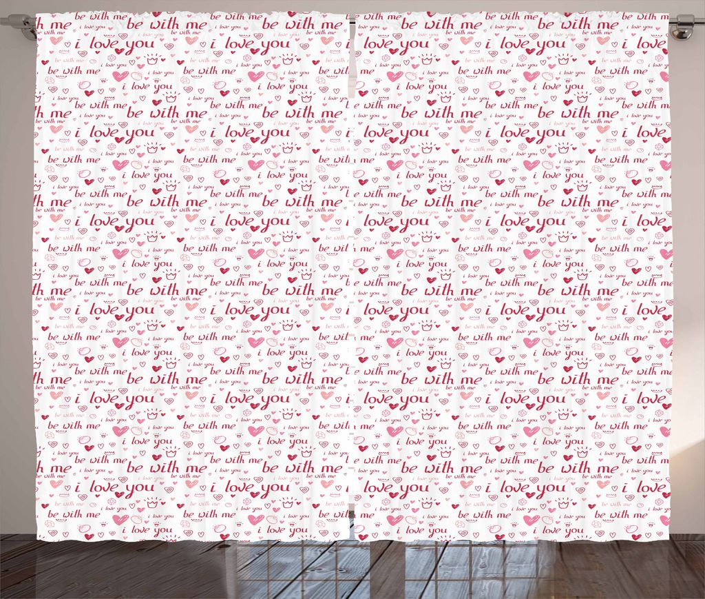 ABAKUHAUS Ich liebe dich Rustikaler Gardine, Herz Trauringe, Schlafzimmer Kräuselband Vorhang mit Schlaufen und Haken, 280 x 175 cm, Maroon Rosa B...