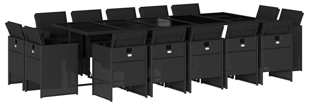 vidaXL 15-tlg. Garten-Essgruppe mit Kissen Schwarz Poly Produktbild 