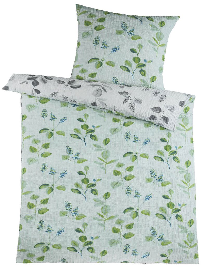 2-tlg. Soft Seersucker Wende Bettwäsche 135x200 +80x80 cm, floral gemustert, bügelfrei