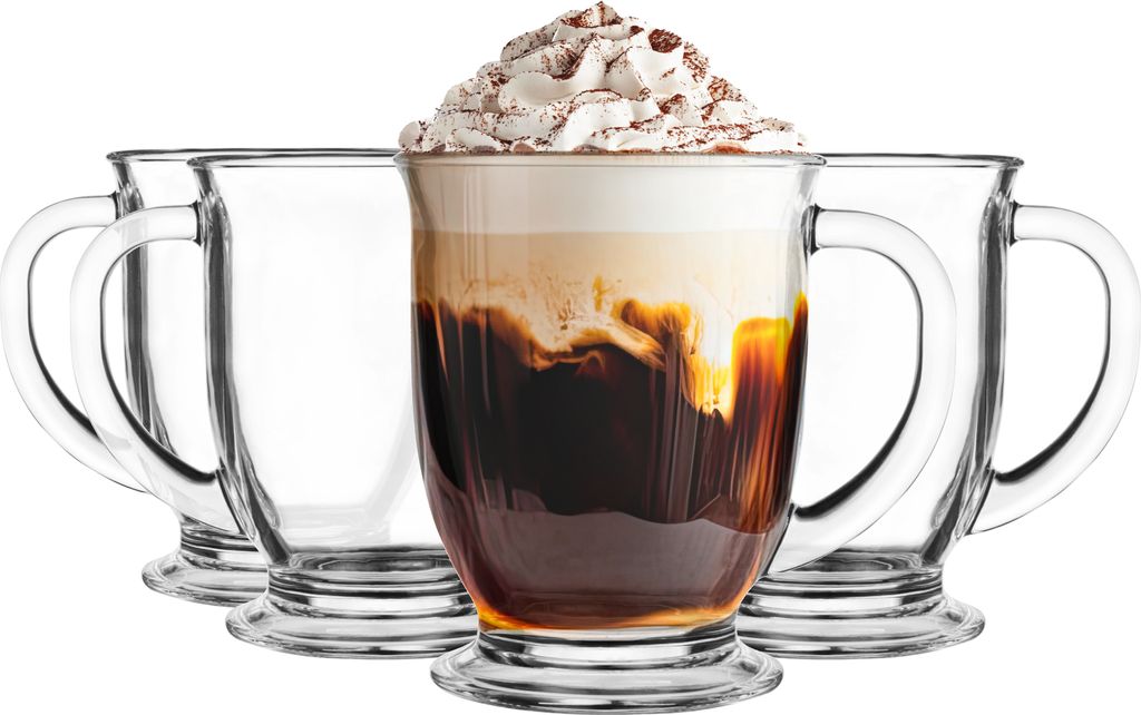 GLASMARK Glasbecher 4-Set 400ml Große (max. 440ml) 4 Stück mit Henkel Kaffeegläser Teeglas mit Griff Cappuccino Latte Macchiato Gläser transp...