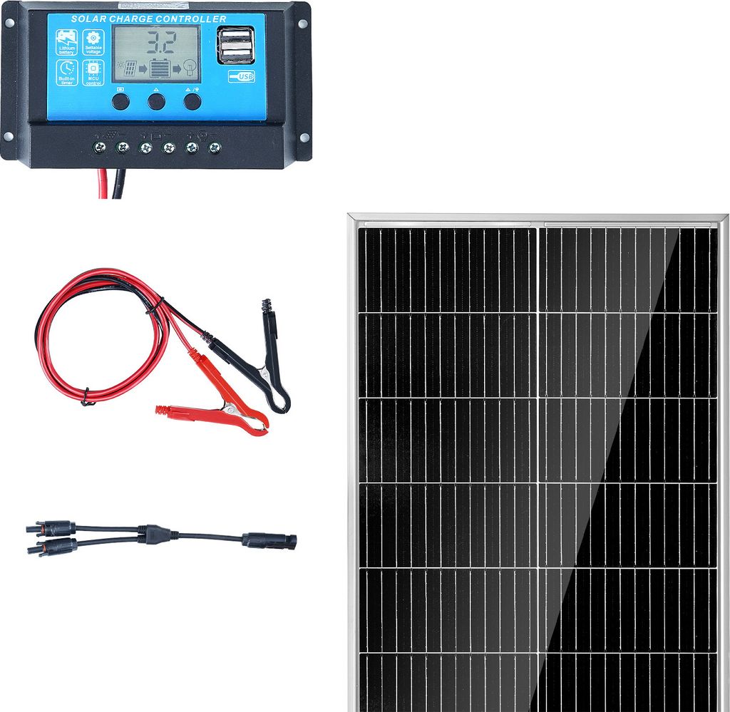 SucceBuy 100 W monokristallines Solarpanel-Kit, 12 V monokristallines Solarpanel + Controller, 23 % Wirkungsgrad, IP68 wasserdicht für Wohnmobil, ...