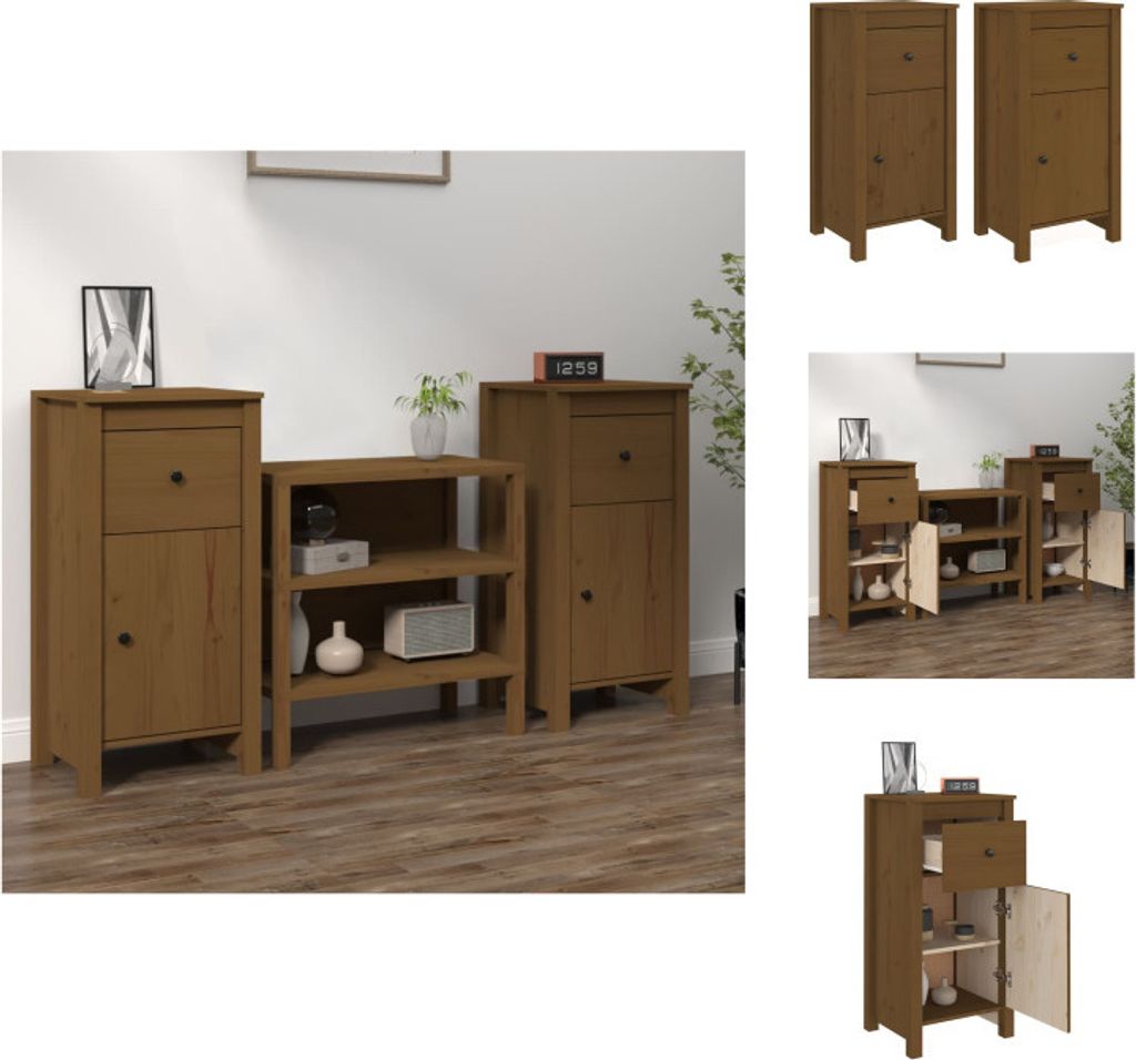 vidaXL Sideboards 2 Stk. Honigbraun 40x35x80 cm Massivholz Kiefer - Sideboards