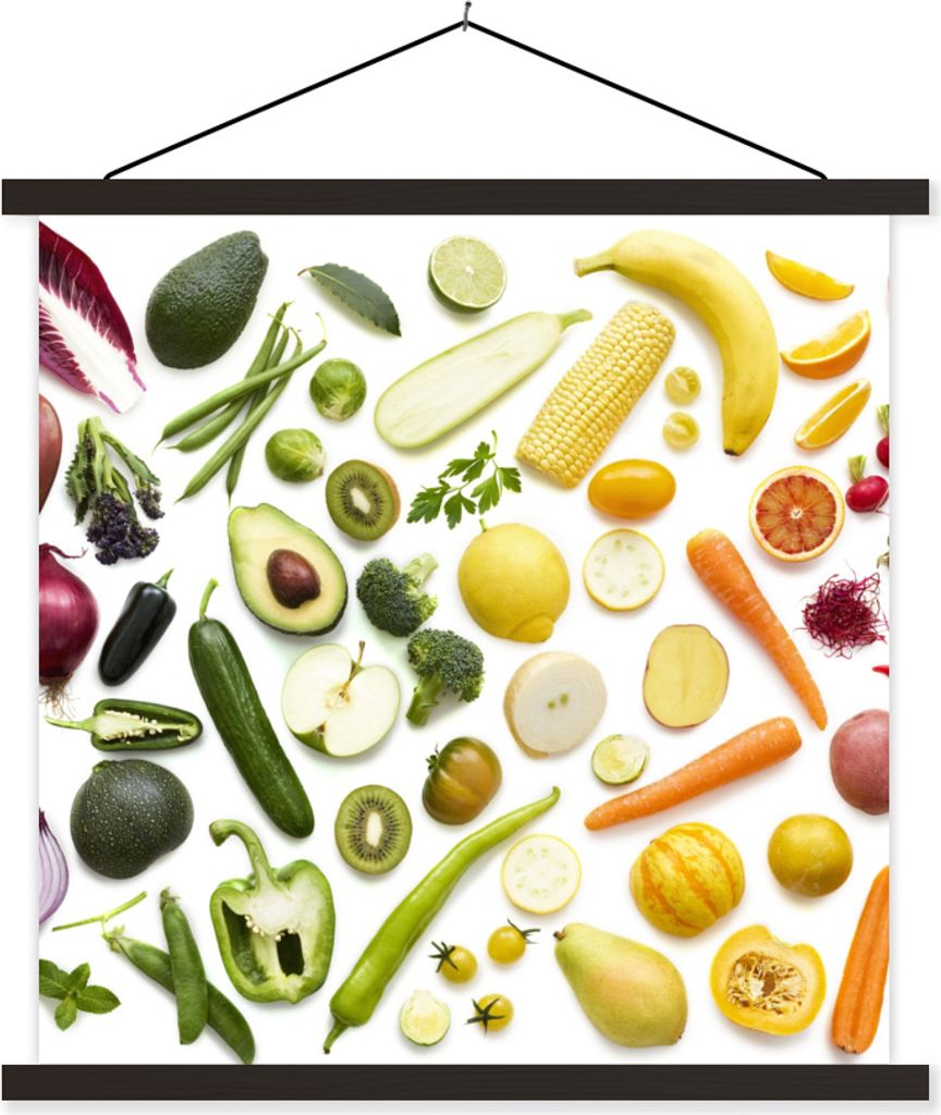 MuchoWow Textilposter Gemüse - Obst - Regenbogen 60x60 cm mit schwarzem Rahmen - Posteraufhänger
