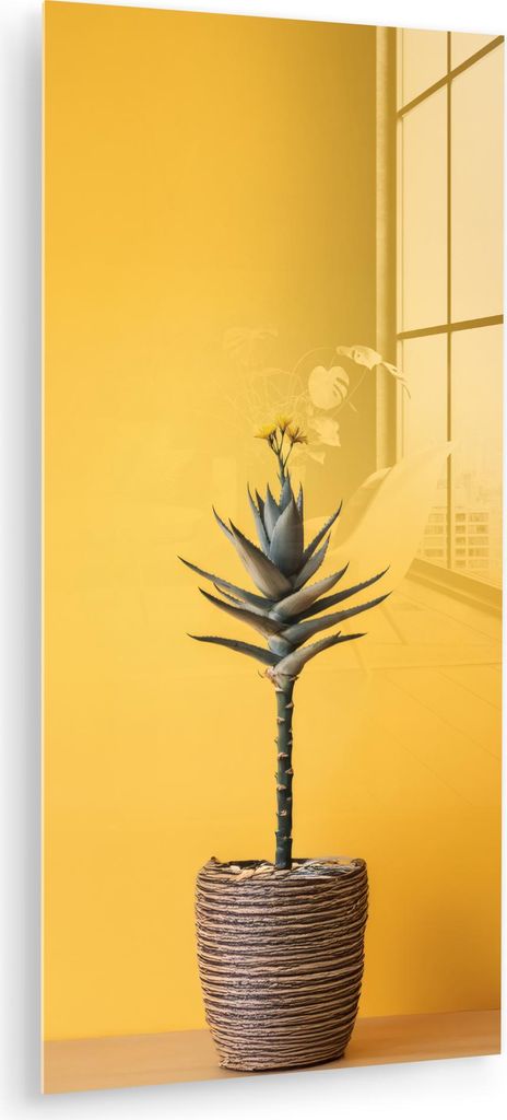 MuchoWow Glasbilder - Bilder auf Wandbild - Foto auf Glas Pflanze - Minimalistisch - Blume - Gelb 40x80 cm Wanddekoration aus Glas - Acrylglasbild ...