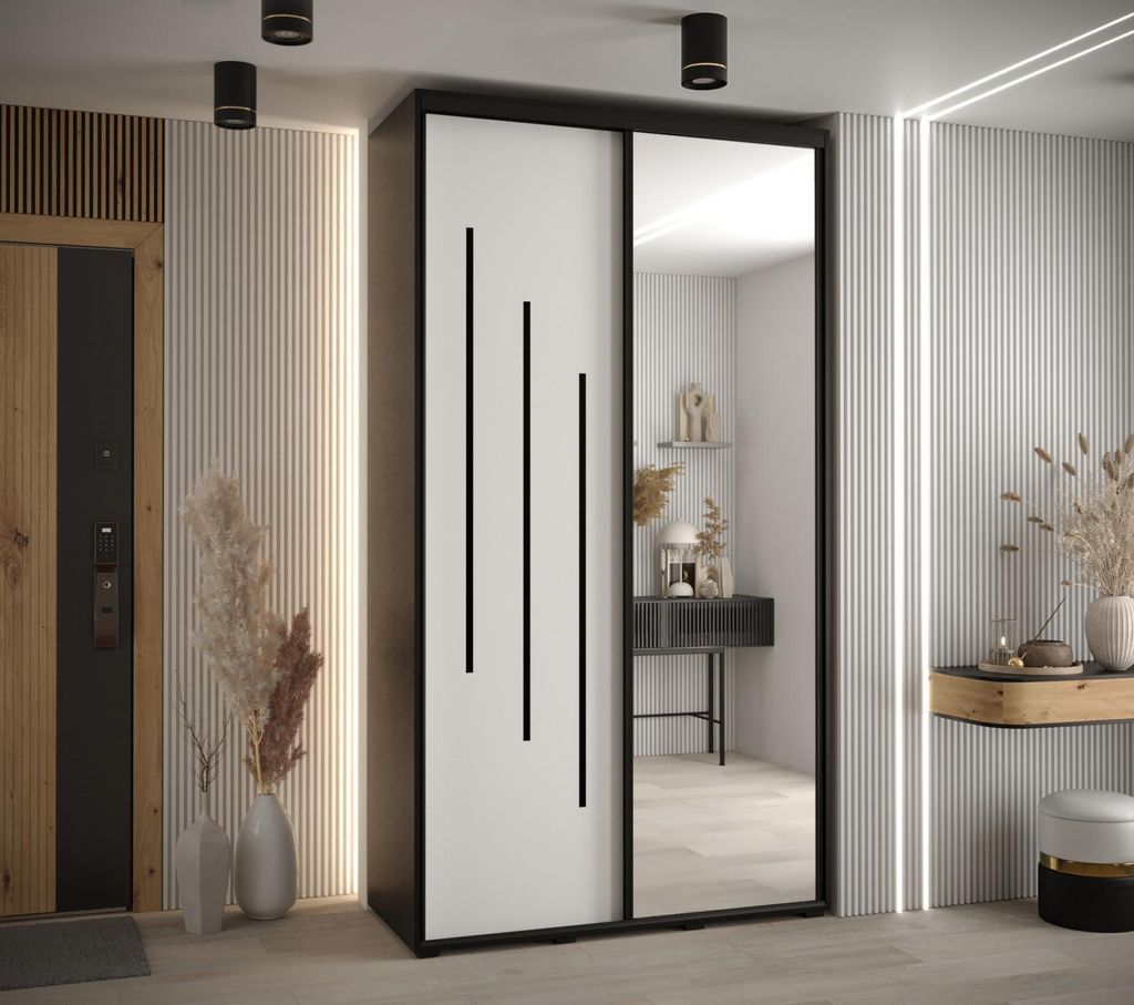 Kleiderschrank ASIRI 9 - 140/60 cm, schwarz/weiß/schwarz