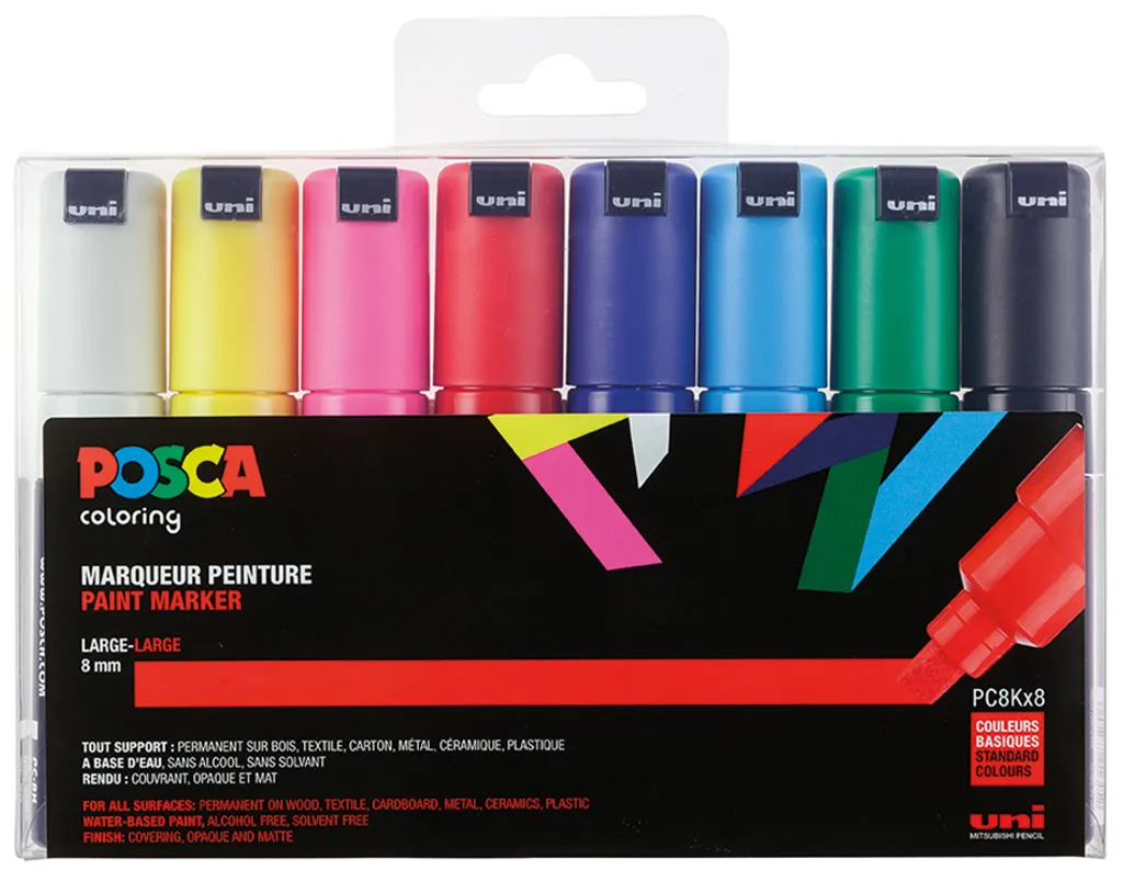Marqueur pigmentaire POSCA PC-8K noir : stop aux traces, lot de 8