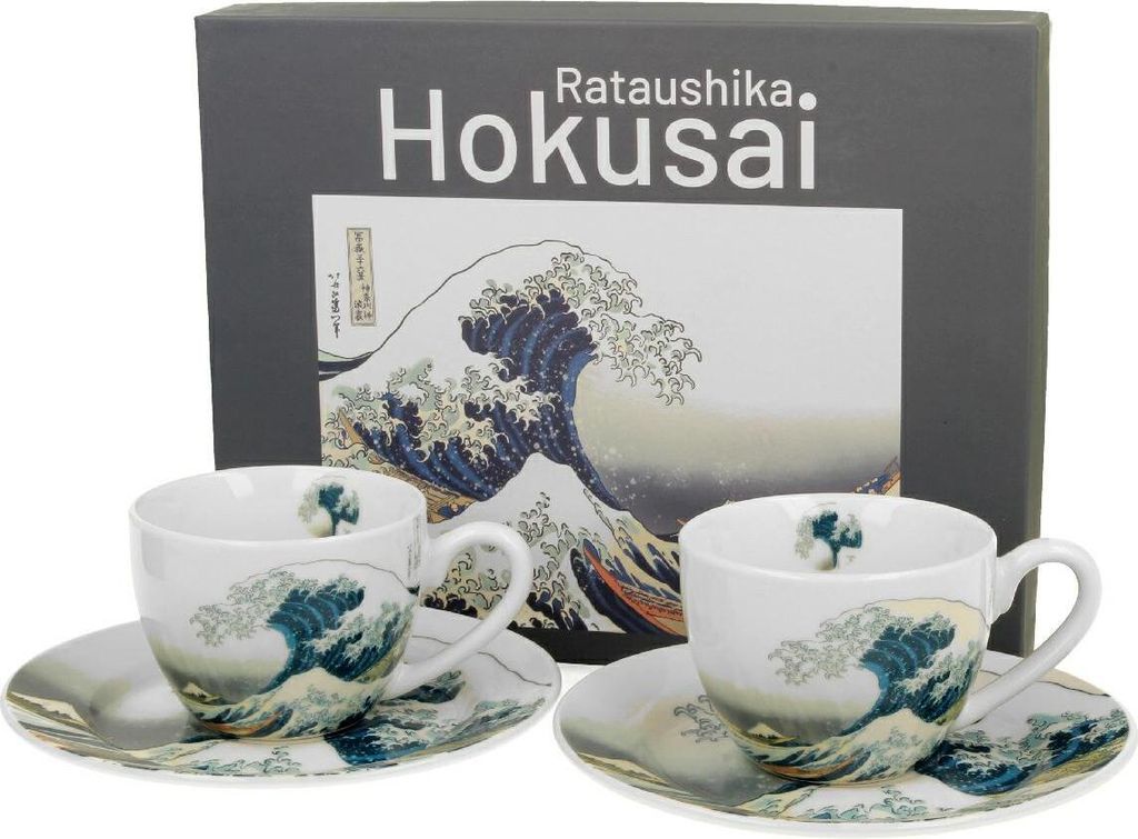 Duo | Espressotassen Set - 2 Stück - 90 ml - Hokusai „Die große Welle“ - Hochwertige Porzellanqualität