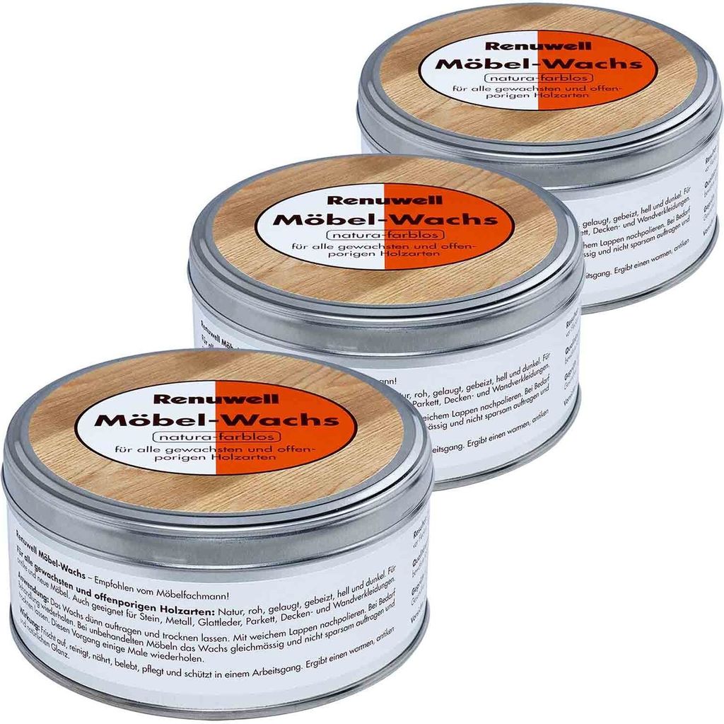 Renuwell Möbelwachs Farblos Holzpflegemittel Möbelreiniger Spar-Sets 3 x 500 ml