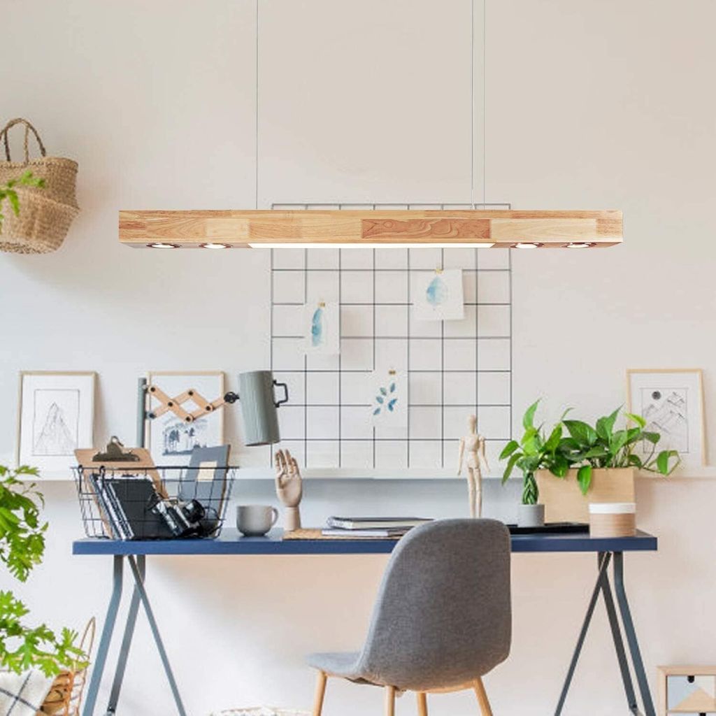 ZMH LED Pendelleuchte  Holz 3000K  Warmweiss Hängelleuchte esstisch Pendellampe Hängellampe mit Einbauspots für Küche Wohnzimmer Büro cafe Arbeitszimmer