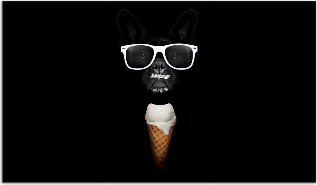 Wallario Herdabdeckplatte aus Glas, Größe 90 x 52 cm 1-teilig, Motiv Hund mit Eis