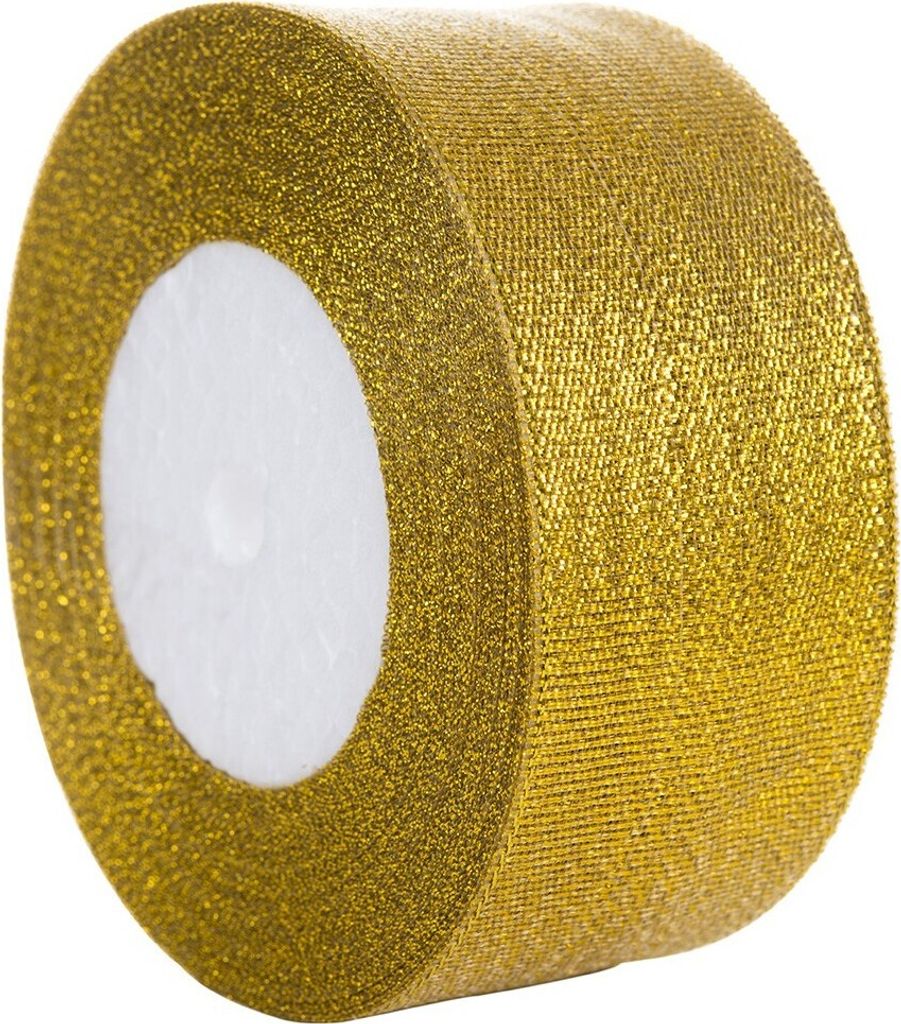 Dekolo Schleife mit Glitzerband Hochzeit Deko Satin Geschenkband Schleifenband Funkeln Golden 38mm