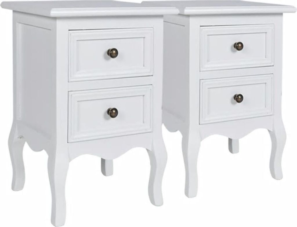 vidaXL Tables de chevet 2 pcs. avec 2 tiroirs MDF blanc Image du produit 