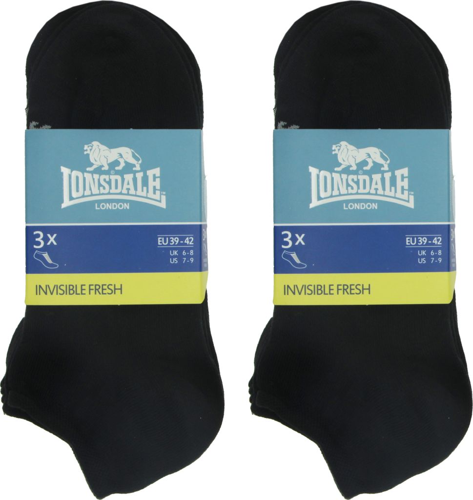 Lonsdale 6 Paar Socken Piquet-Herstellung Baumwolle Schwarz39-42