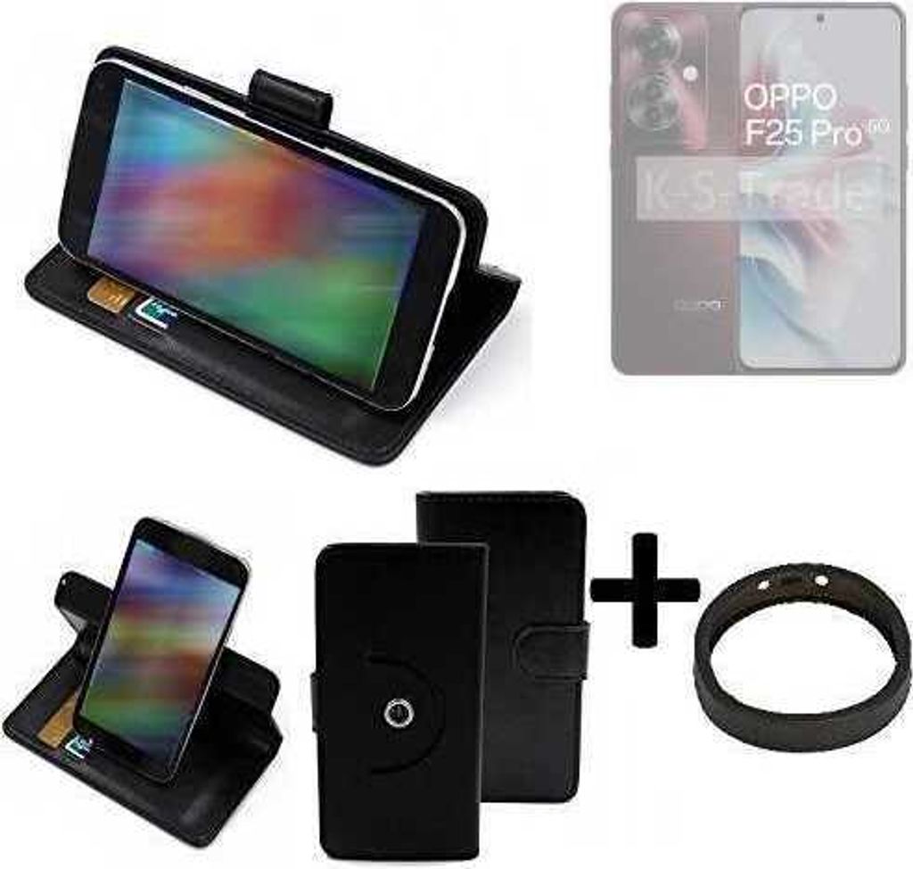 K-S-Trade Case Schutz Hülle kompatibel mit Oppo F25 Pro 5G + Bumper Handy Hülle Flipcase Smartphone Cover Handy Schutz Tasche Walletcase schwarz