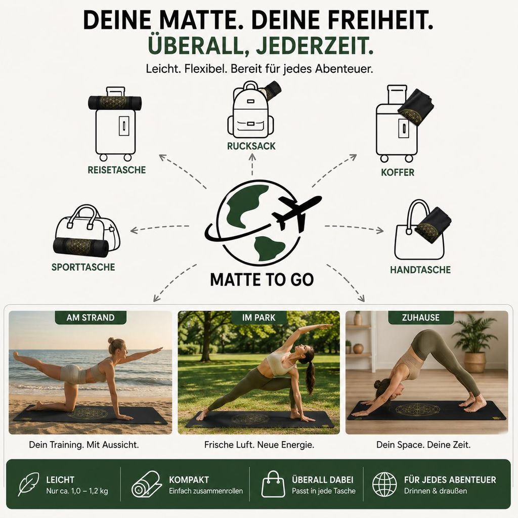 GOLDEN® Yogamatte Reise 1,0mm Naturkautschuk rutschfest Produktbild  KI-generiertes Bild