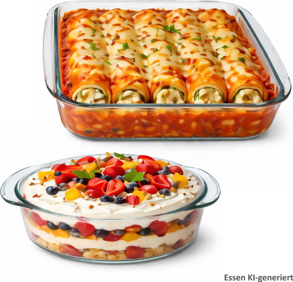2tlg Set Brat- & Backform 800ml 1,8L Glas Auflaufform Ofenform Gratin Tiramisu