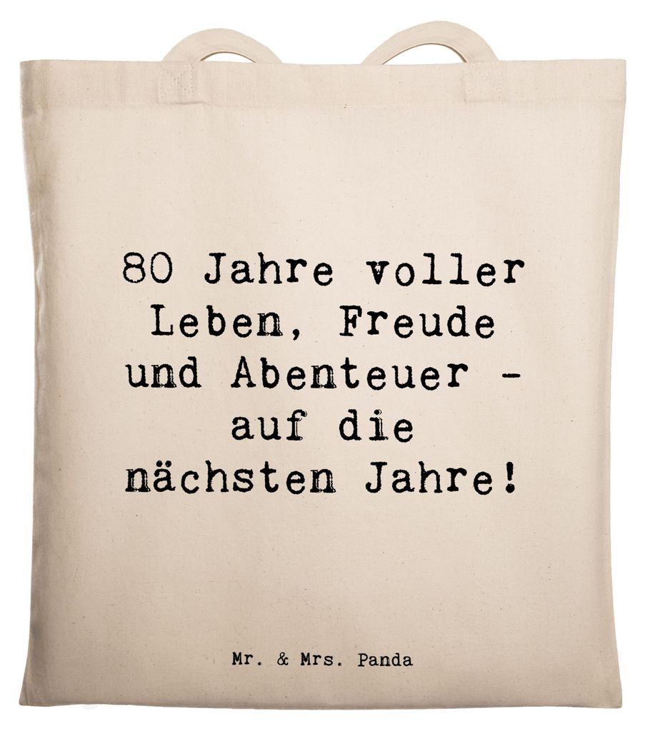 Mr. & Mrs. Panda Jutebeutel Spruch 80. Geburtstag Abenteuer - Transparent - Geschenk, dokumententasche, Happy Birthday, Tasche, Achtziger Feier, Be...