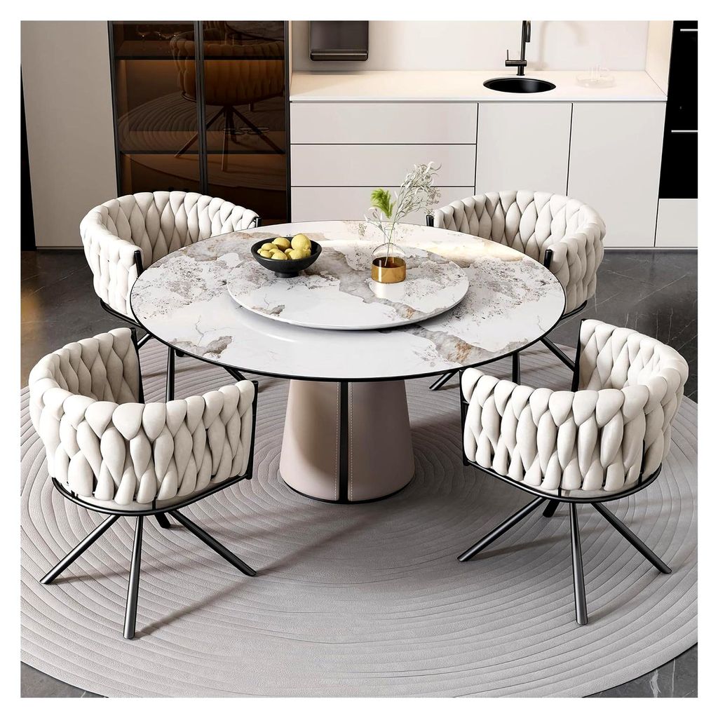 Drehstuhl 4er Set, Moderner Esszimmerstuhl aus Samt, Armlehnstuhl drehbar mit Metallbeinen, für Esszimmer, Wohnzimmer, Schlafzimmer, Beige