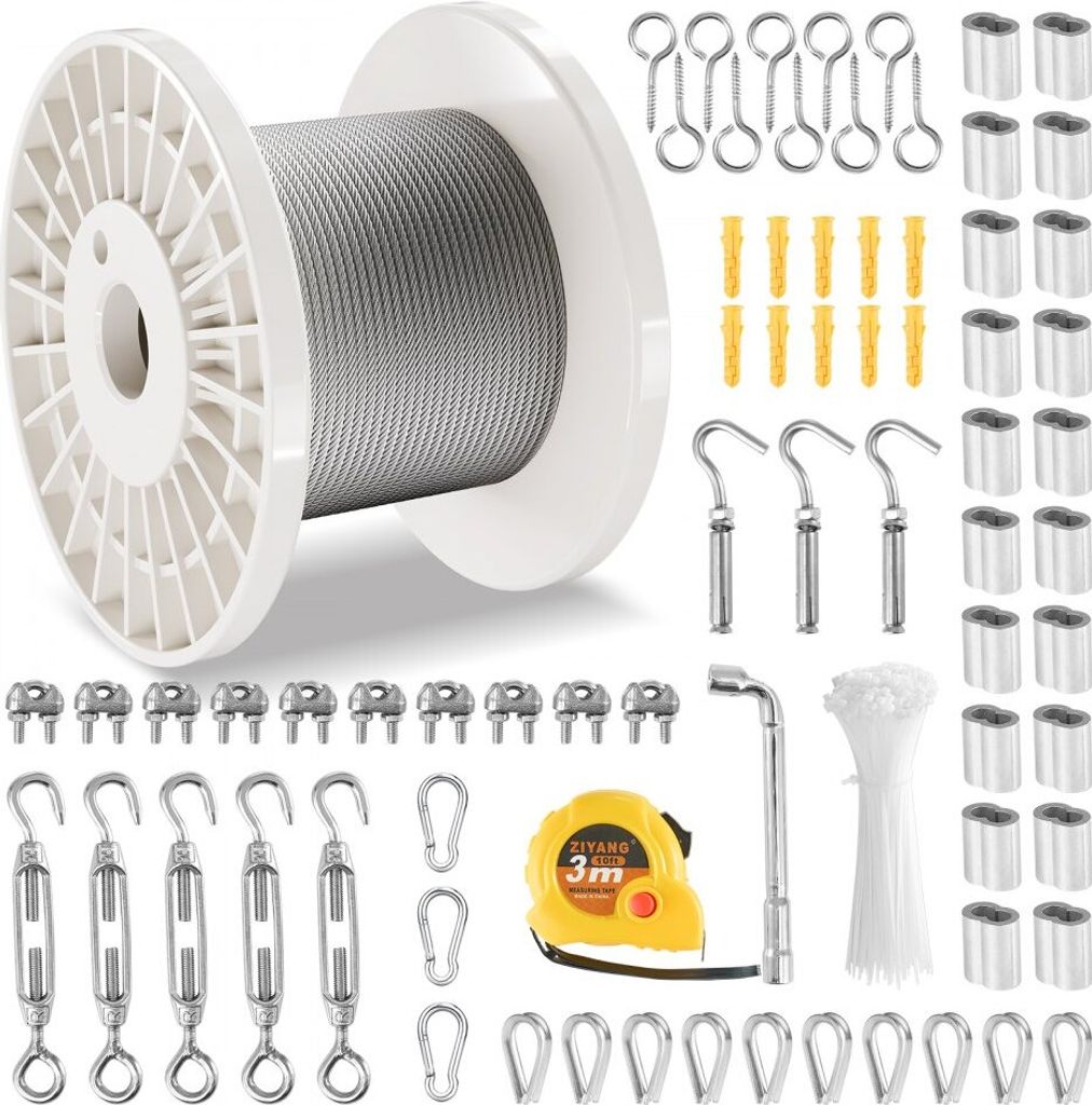Edelstahl Drahtseil 304 - Ф3,18mm x 30,5m - Hochfestes Stahlseil 7,1kN - 7x7 Litzen - Korrosionsbeständig