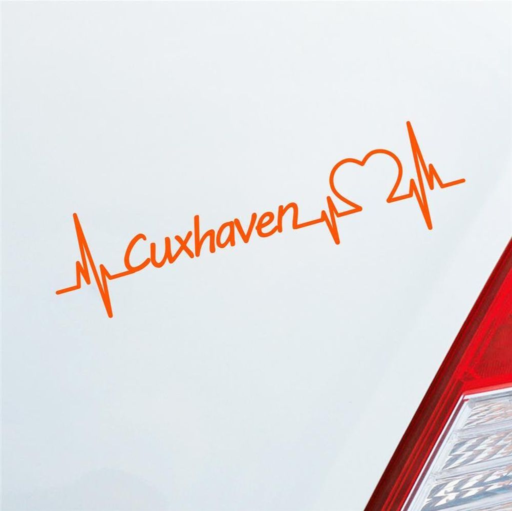 Auto Aufkleber Cuxhaven Herz Puls Stadt City Liebe Love Herzschlag Heimat 19x5 cm Orange Sticker Heckscheibenaufkleber