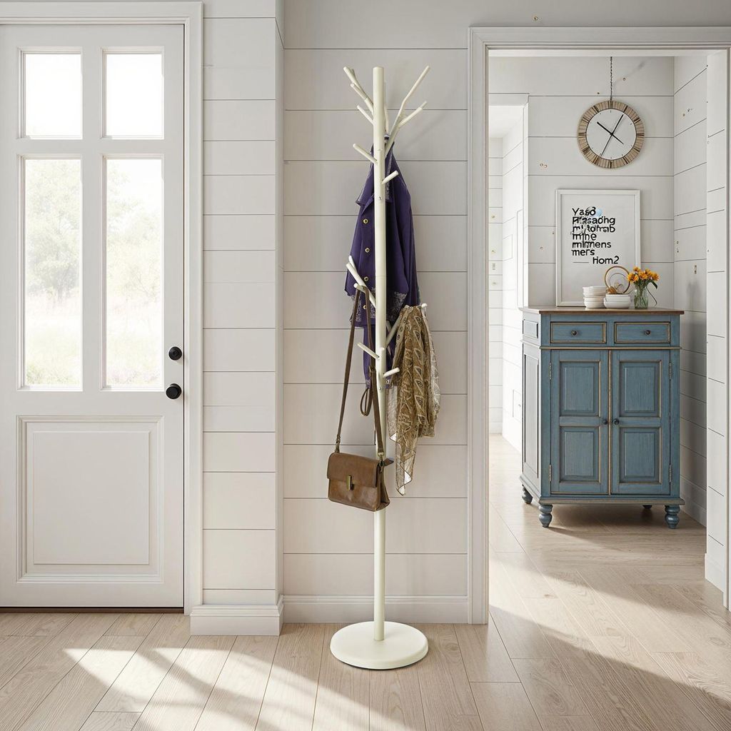 Kleiderständer ZENO aus Metall, Beige - Garderobenständer, Jackenständer mit 6 praktischen Haken. Ideal für Flur und Eingangsbereich
