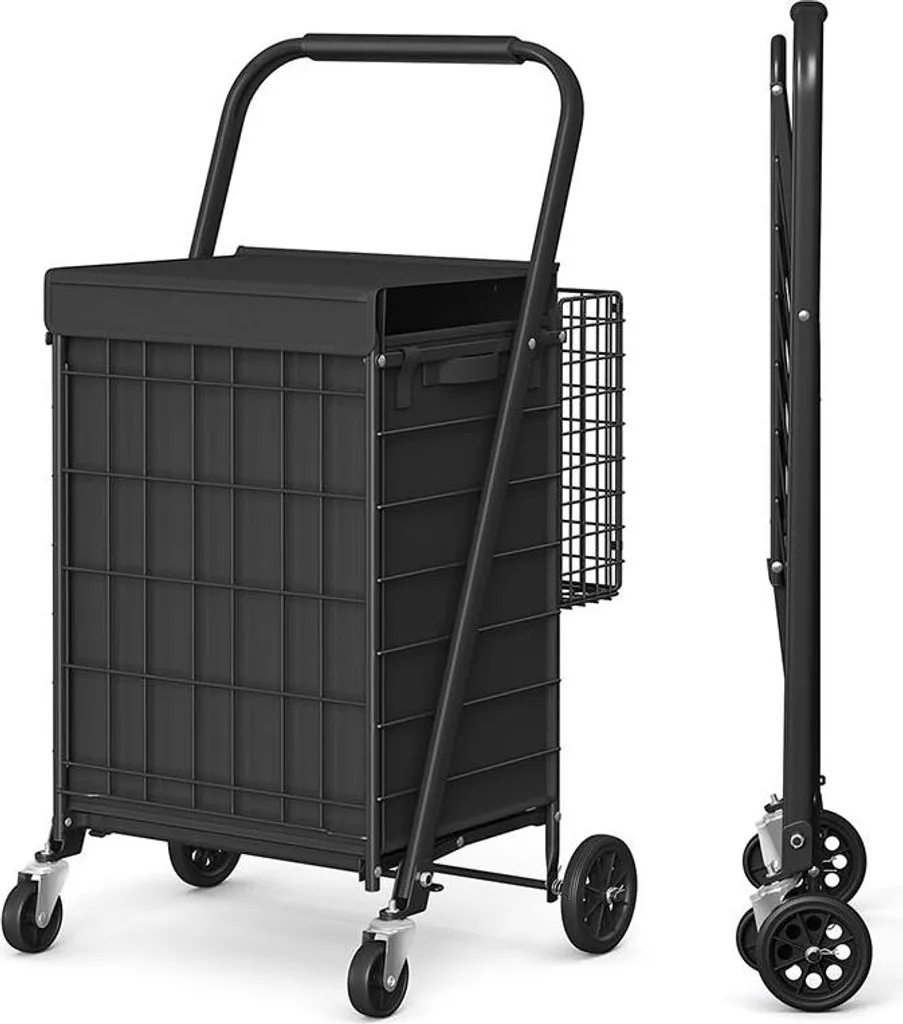 Chariot de courses pliable noir profond idéal pour vos achats en ville