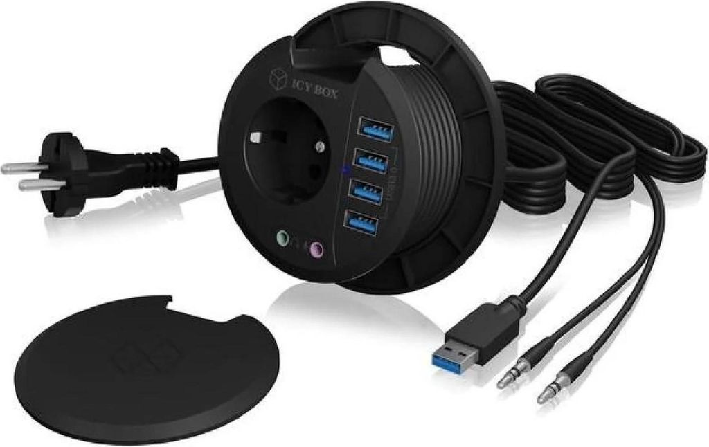 RaidSonic ICY BOX Tisch-Hub, 4x USB-A 3.0, Audio, Schuko Produktbild 
