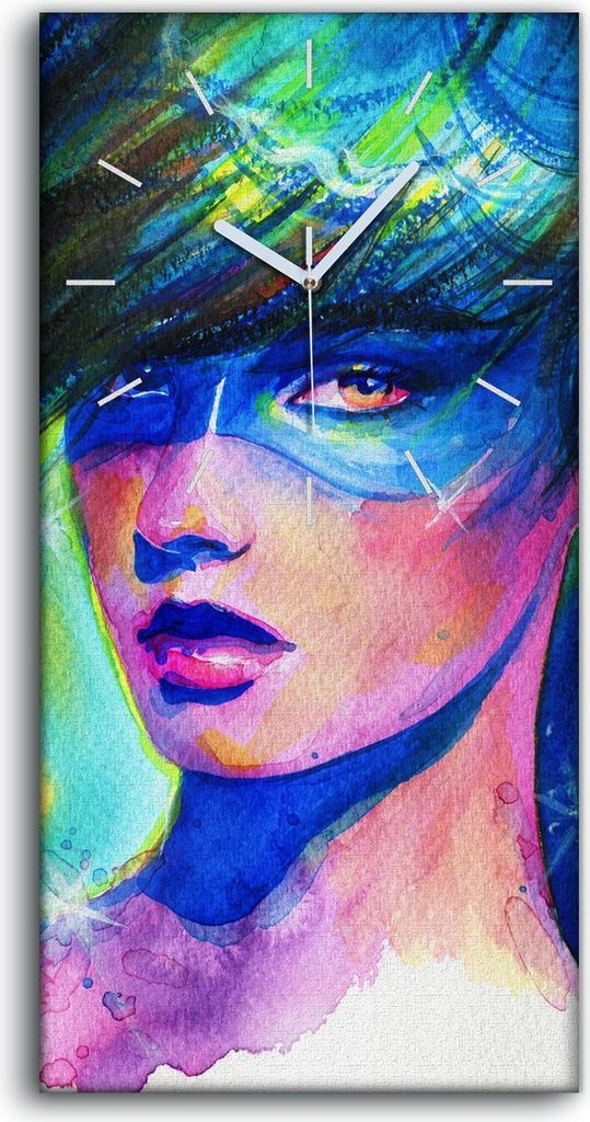 Wandbild Leinwand Bilder Wanduhr 30x60 Fantasie Galaxie Mädchen Aquarell - weiße Hände