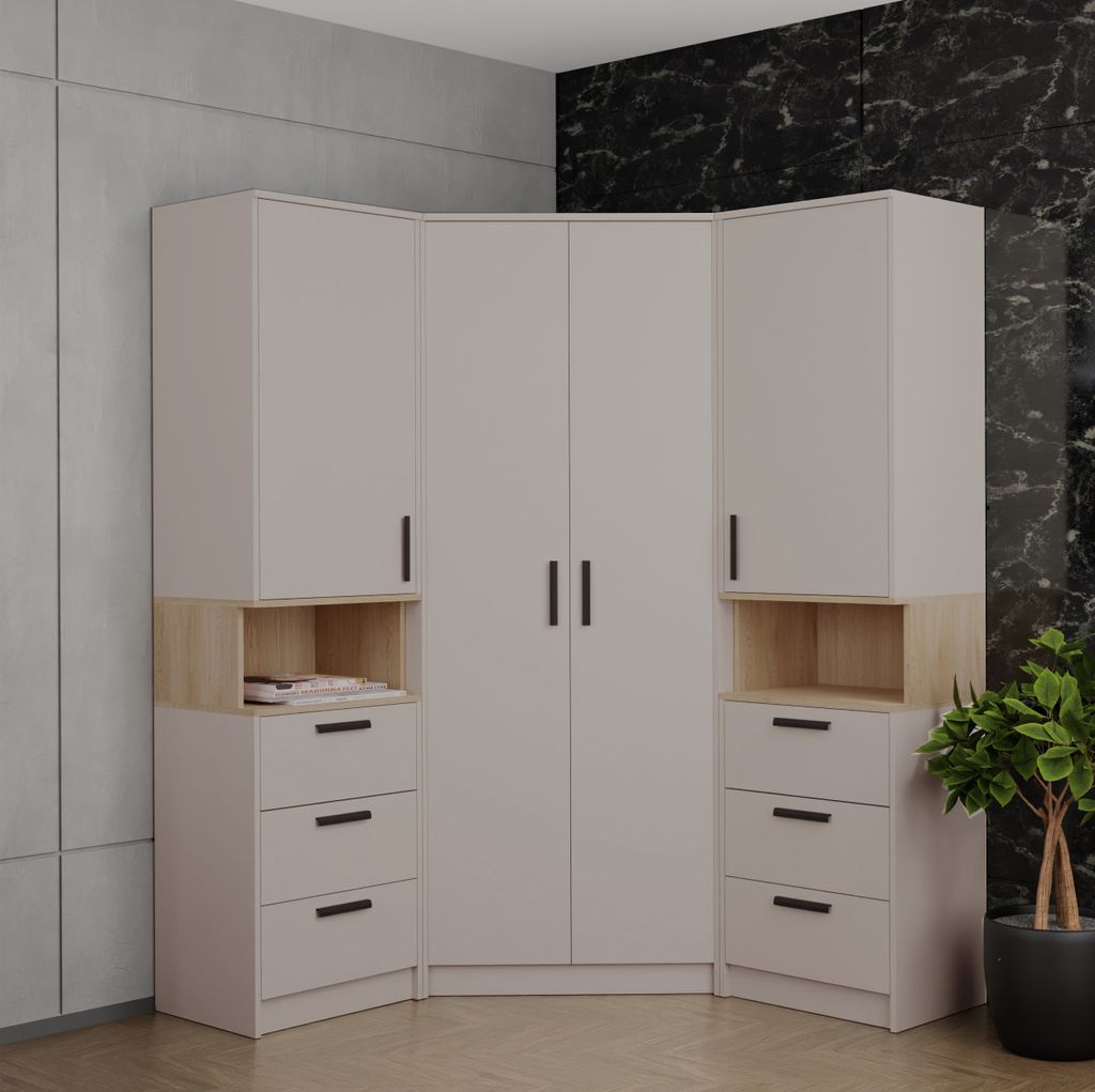 Design Möbel Eckmöbel Grant 17 Eckschrank mit Regalen Cashmere Cremona Torro