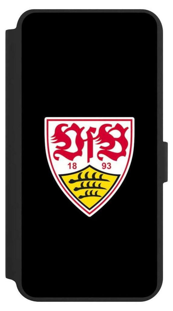 NIVOCASE Klapphülle für Samsung Galaxy S24+ Handyhülle aus Kunst Leder NIVOflip schwarz Offizielles Lizenzprodukt VfB Stuttgart Wappen
