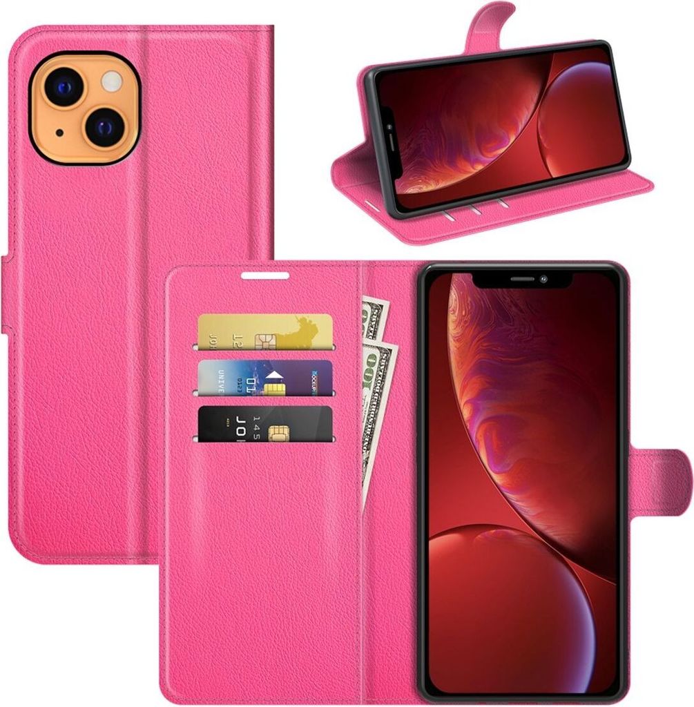 Schutzhülle für Apple iPhone 13 mini Case Handy Hülle Cover Case Schutztasche Wallet, Farbe:Pink