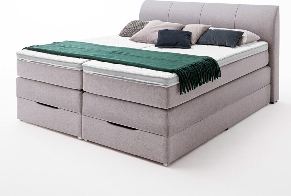 Boxspringbett Modesto BX1440 Stoff silber Topper 180x200