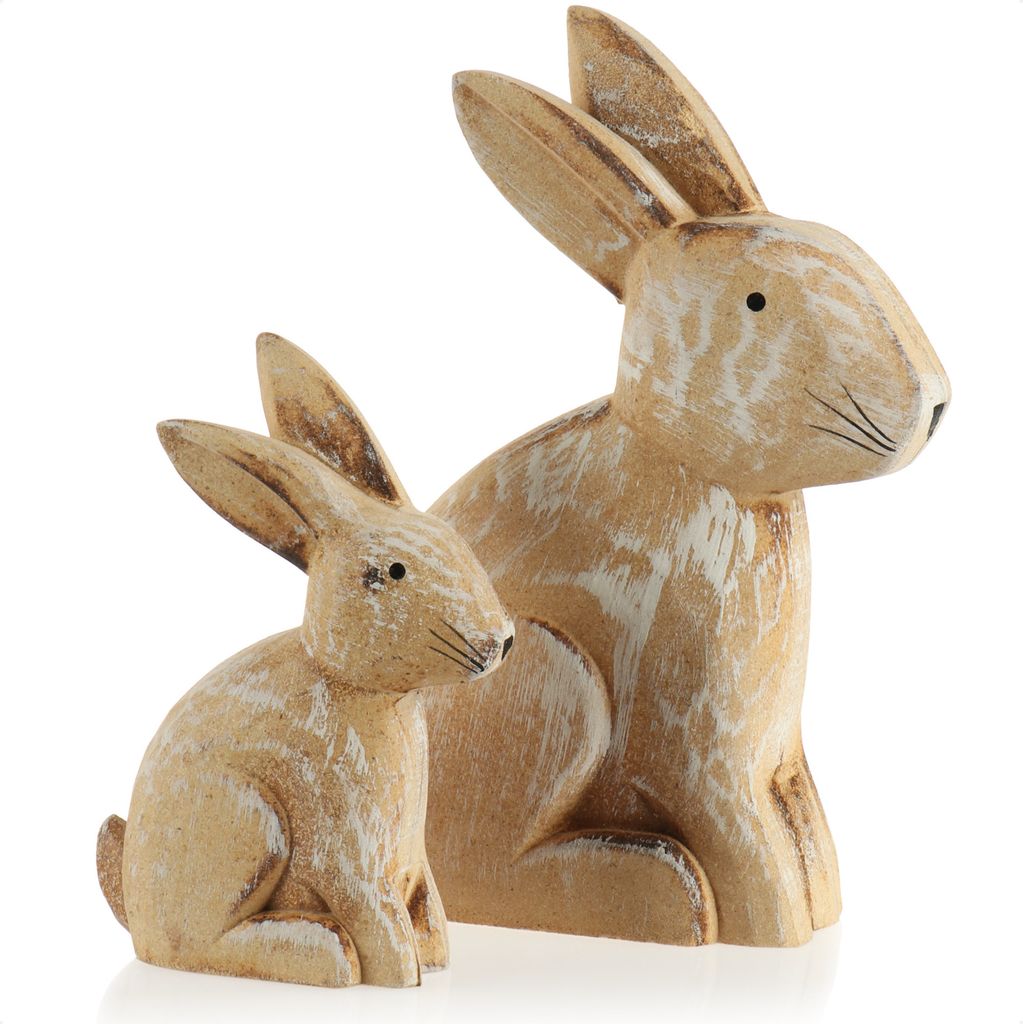com-four 2x Deko-Aufsteller Osterhase - Holz-Dekoration zum Hinstellen für Ostern - niedliche Holzosterhasen - Holz-Deko