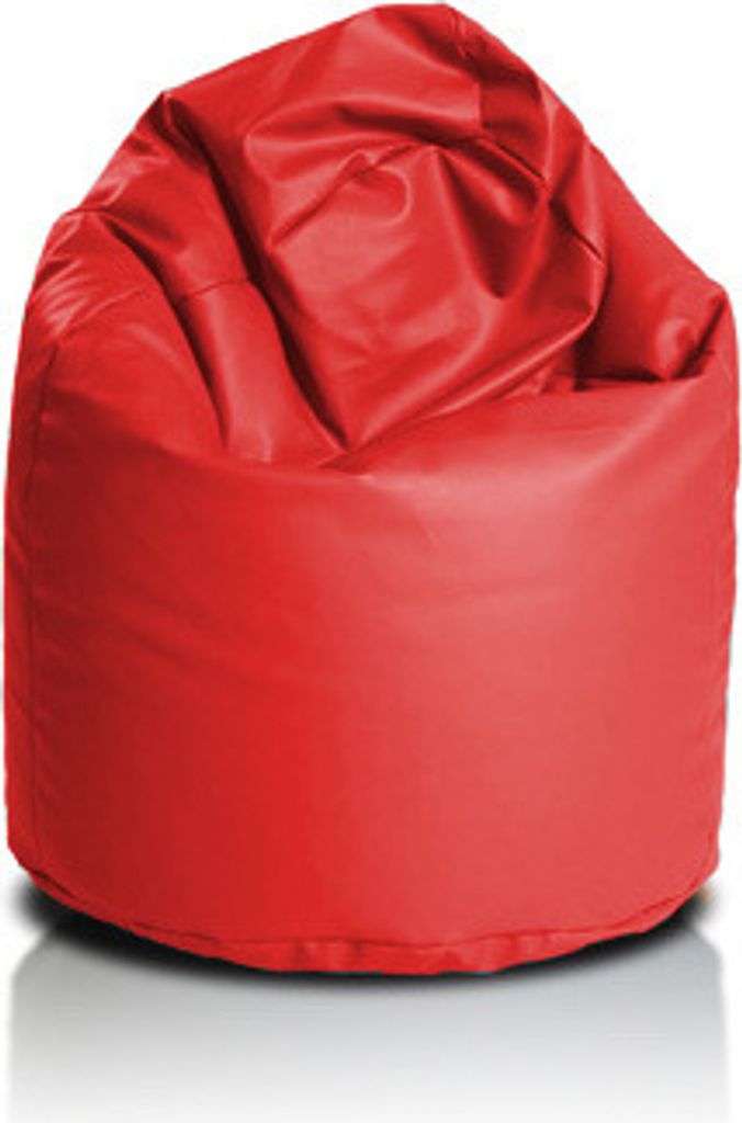 A red beanbag chair is shown against a white background.