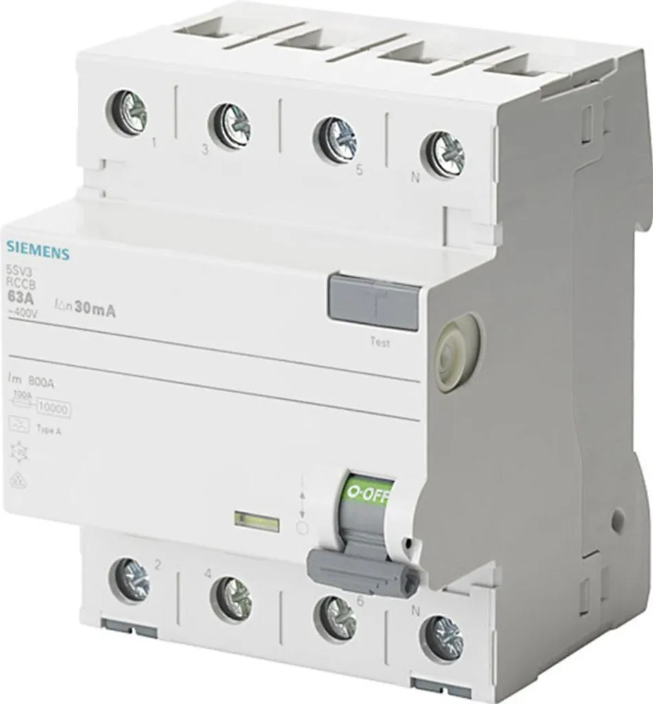 Interrupteur différentiel Siemens 63A 4P 400V pour tableau triphasé