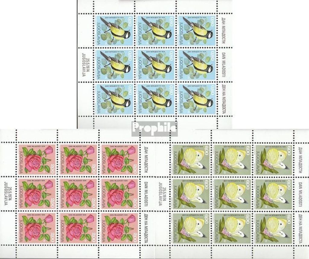 Briefmarken Jugoslawien 1974 Mi 1559-1561 Kleinbögen (kompl.Ausg.) postfrisch Tag der Jugend