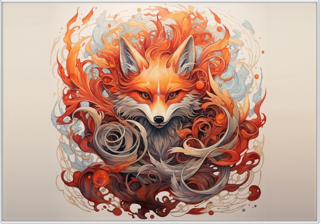 Wallario Wandbild Flammenfuchs, Größe: 70,30 x 100,30 cm, Produktbild 