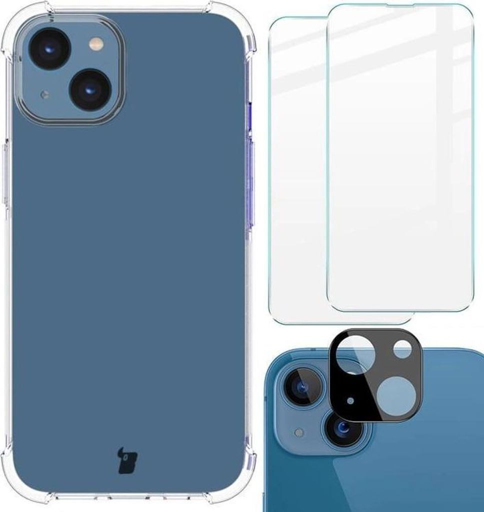 Bizon Case Clear Pack Hülle + 2x Schutzglas + Objektivglas Apple iPhone 14 klar