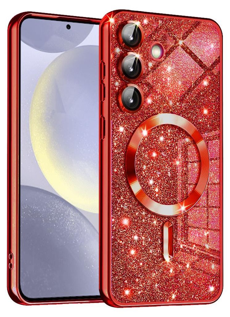 Techsuit Luxury Glitter Back Cover Hülle mit MagSafe für Samsung Galaxy S24 Plus - Rot