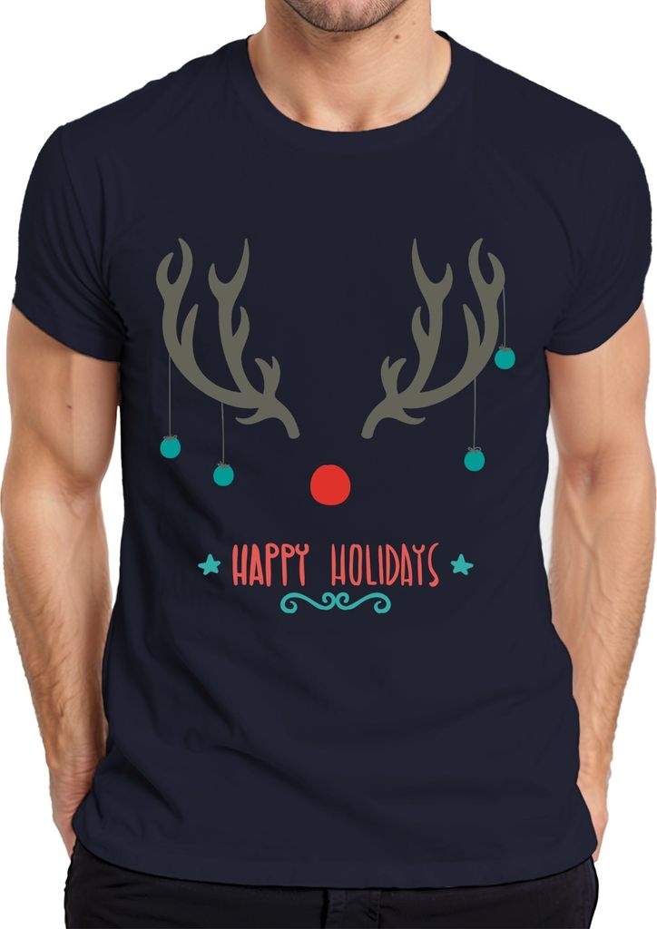 Happy Holiday Rudolph rote Nase - Weihnachten Weihnachtsgeschenk Christmas Herren T-Shirt, Navy, M
