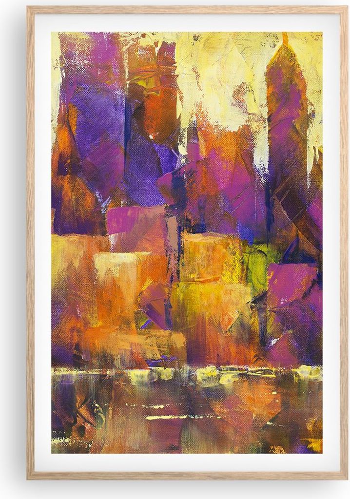 Gerahmtes Poster - Rahmen in heller Eiche - Abstraktion Stadt Wolkenkratzer - 61x91,5 cm - Wand Bild - Wanddeko - Wandbilder - Wandposter - Bilderr...