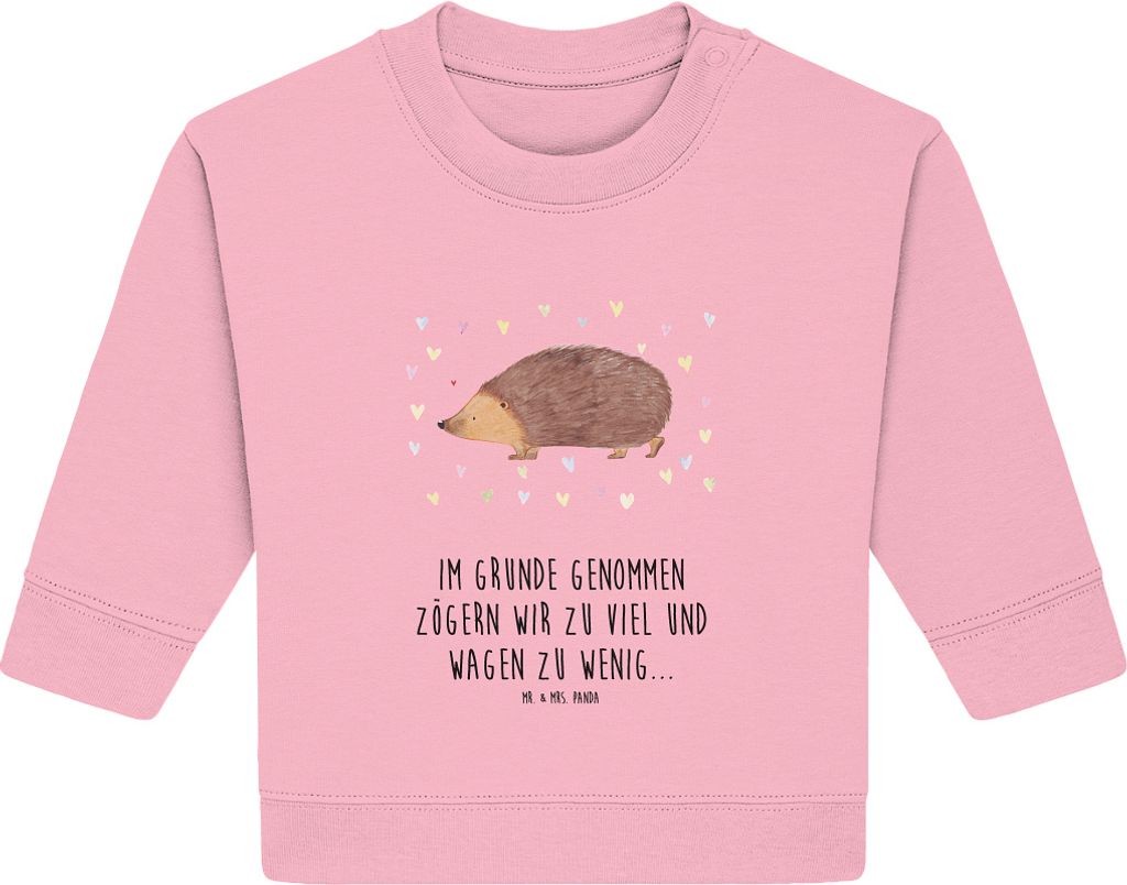Mr. & Mrs. Panda Organic Baby Pullover Igel Herzen 12. - 18. Monat - Baumwolle Pink - Geschenk, Herz, Bullover, Leben, Lustige Sprüche, Liebe, Kuss