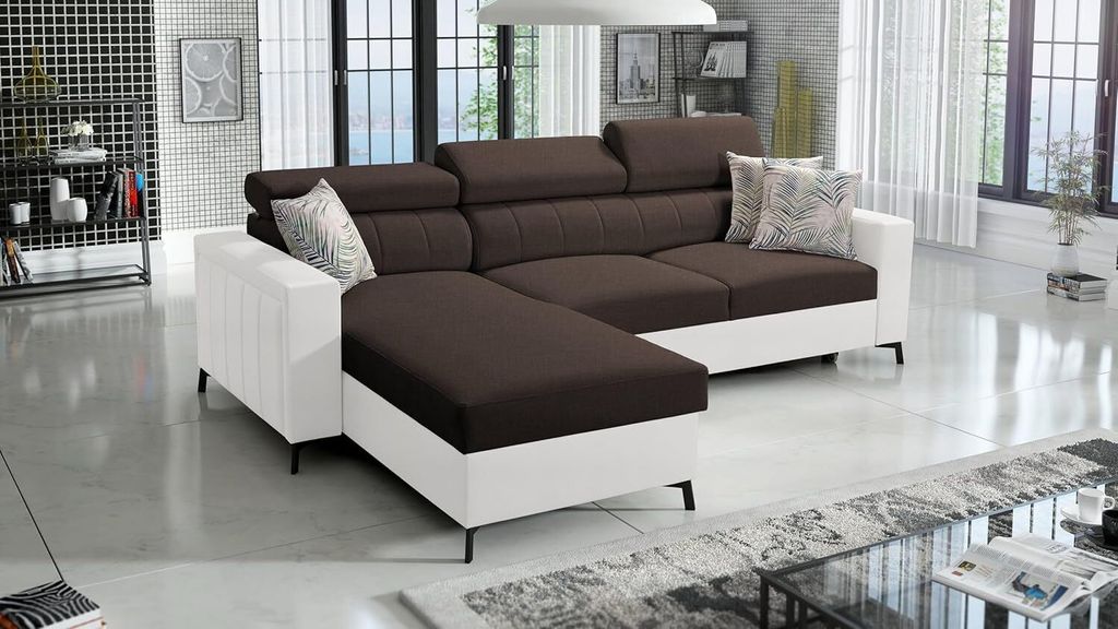 Ecksofa Bella I Maxi mit Schlaffunktion und Stauraum für Bettzeug für das Moderne Wohnzimmer Sawana26+ekji