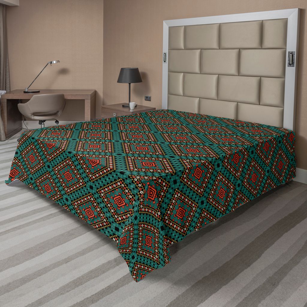 ABAKUHAUS Ethnisch Bettlaken, Antike Grenze Ethnic Tribal Symbol Antik Design Fliesenmuster Druck, weiches bequemes oberes Bettlaken für ein dekor...