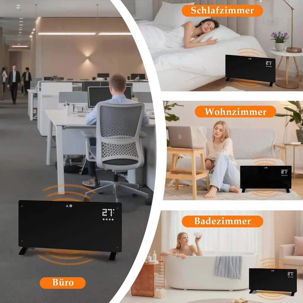 Radiateur Électrique Tactile 2000W ZMH avec Télécommande et Mode Éco