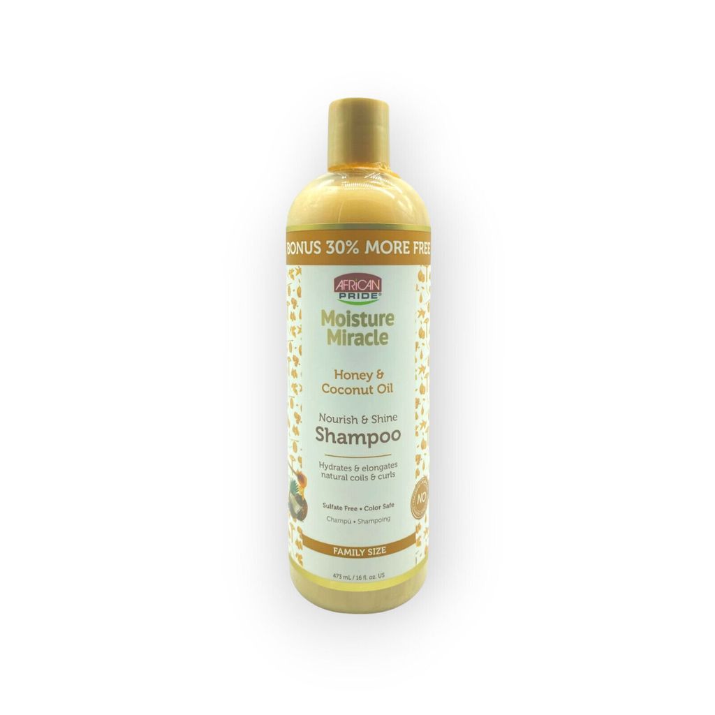 African Pride Moisture Miracle for Natural Coils & Curls Nourishes & Shines Sulfate Free Color Safe Shampoo