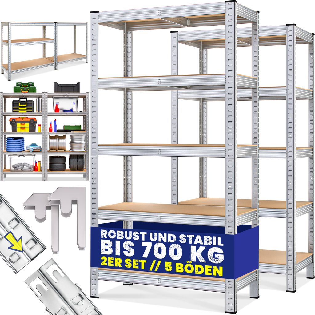MONZANA® 2x Scaffale Alta Portata Metallo 5 Ripiani MDF Immagine del prodotto 