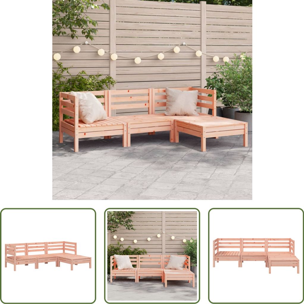 The Living Store Gartensofa 3-Sitzer mit Hocker Massivholz Douglasie