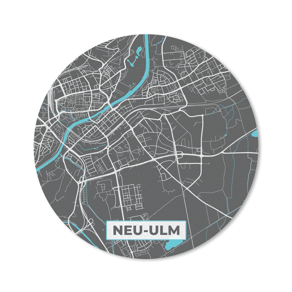 MuchoWow Mauspad Mousepad Stadtplan - Deutschland - Blau - Neu Ulm - Karte 20x20 cm - Mousepads - Maus Mat - Pad - Mausunterlage - Schreibtischmatte