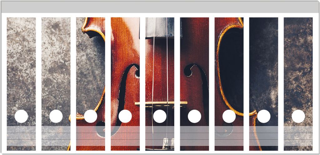 Wallario Ordnerrücken Sticker, selbstklebend für breite Ordner, 9 Stück, Motiv Nahaufnahme einer alten Violine